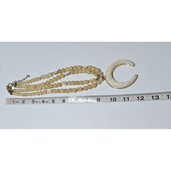 Chicos Beaded Crescent Pendant Statement Necklace Gold Tone Moon Charm Jewelry - Picture 8 of 9